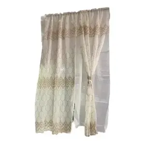 Ensemble de rideaux de douche en lin brodé à motif double feuille pour salle de bain - Product Image 5