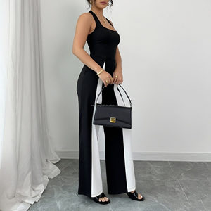 Combinaison Femme Personnalisée OEM à Col Halter, Sexy, Bicolore, Pantalon Large, Élégante, Grande Taille, Tenue de Soirée - Product Image 4