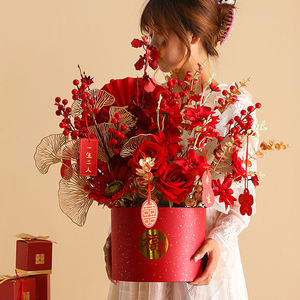 Flor de decoración de Año Nuevo Lunar al por mayor con farol de fuegos artificiales para 2025 serpiente decoración de mesa de Año Nuevo chino caja de regalo de flores - Product Image 4