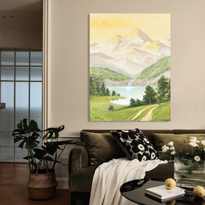 Peinture à l'huile de paysage peinte à la main, montagnes dorées, eaux claires, art texturé 3D pour décoration murale de salon - Product Image 2