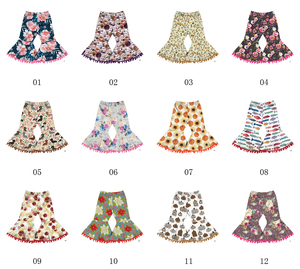 Hot Sell Baby Girls Children Bell Bottom Pants with Pom Poms Boutique Toddler Girls <b>Flare</b> Flowers Pants - Product Image 5