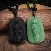 Collier pendentif en obsidienne avec statue de Saint Benoît pour hommes et femmes, amulette de prière et d'exorcisme, bijoux en verre plaqué or
