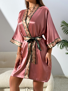 Camisón de lujo para mujer, albornoz estampado cómodo Sexy de <span class=keywords><strong>manga</strong></span> <span class=keywords><strong>larga</strong></span> para verano, Otoño, Primavera, nueva edición - Product Image 5