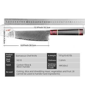 Cuchillo de carnicero de acero de Damasco de 8 pulgadas japonés clásico rebanador de cocina para verduras y frutas cuchillo de utilidad DIY OEM personalizable - Product Image 6