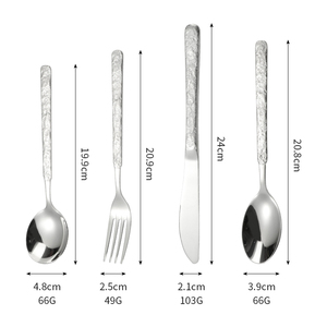 Set <span class=keywords><strong>di</strong></span> Posate Moderno <span class=keywords><strong>di</strong></span> Lusso Ecologico, Elegante Servizio da Tavola con Manico Effetto <span class=keywords><strong>Pietra</strong></span> Striata, Acciaio Inossidabile Lucido Opaco Argento - Product Image 2