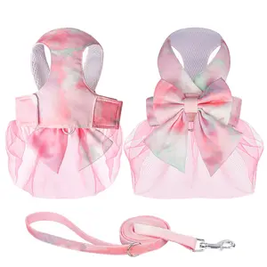 Bow Dog Collar Skirt Cute Pet Harness with Breast Strap Traction Rope Cat Dogs Clothes Harness Vest Princess Tutu Dress Skirt