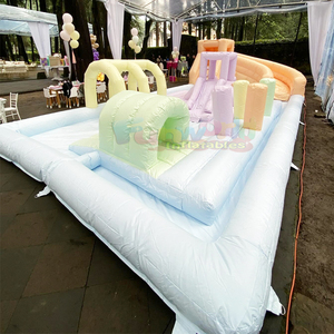 Castillo inflable comercial para niños pequeños, tobogán acuático inflable azul pastel, pista de obstáculos y área de juegos acuáticos. - Product Image 6