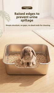 Cages et niches pour animaux de compagnie, bac à litière pour <span class=keywords><strong>lapin</strong></span> en acier inoxydable anti-mastication avec panier à foin en fil métallique, toilette pour animaux facile à nettoyer - Product Image 2