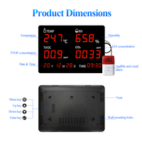 Detector de Calidad del Aire de Pared, Monitor de CO2, TVOC, Temperatura y Humedad con Alarma de Sonido y Luz Externa para Uso Comercial y en Oficinas