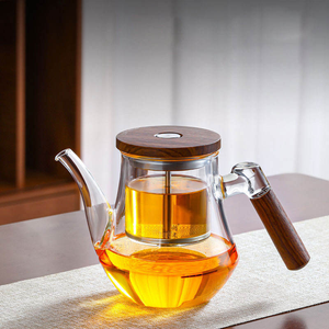 Tetera de Vidrio Borosilicato Soplado a Mano con Filtro, Tapa de Madera, Boquilla de Águila, Colador Extraíble, para Té de Hojas Sueltas, para Hogar y Cafetería - Product Image 1