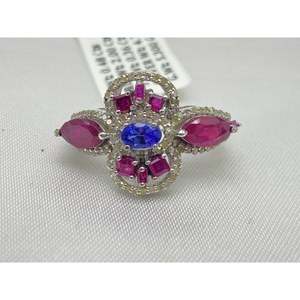 Nuevo Anillo de Lujo Más Vendido con RUBÍ y TANZANITA, Plata de Ley 925, Regalo para Fiestas, Bodas, Compromisos, Ceremonias Religiosas y Eventos - Product Image 1