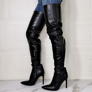 Bottes hautes pour femmes, à bout pointu, talon fin, moulantes, au-dessus du genou, avec fermeture éclair latérale, grandes tailles 47 - Product Image 6