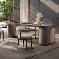 Table de Thé Chinoise en Pierre Frittée Luxe Léger, Ensemble de Table de Bureau pour PDG, Design Minimaliste Moderne Tout-en-un pour Villa et Bureau à Domicile