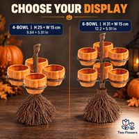 Ensemble de bols de service en plastique citrouille d'Halloween avec support balai de sorcière, 4/6 bols réutilisables, très demandé pour bonbons, snacks, sauces, fêtes d'automne