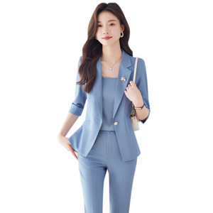 Blue Women's Suit <b>Set</b> Professional Formal Wear For Hotel Receptionist Business Leisure Commuting Summer 2026 - Product Image 5