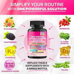 Suplemento para Mujeres, Cápsulas <span class=keywords><strong>de</strong></span> Berberina, Mioinositol, <span class=keywords><strong>Vitamina</strong></span> D3, K2, <span class=keywords><strong>D</strong></span>-Chiro Inositol - Product Image 4