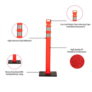 PE Rubber Base 49.2" Reflective Pole Traffic Safety Barrier Guide Post Traffic Delineator Warning Post With Reflective Collars