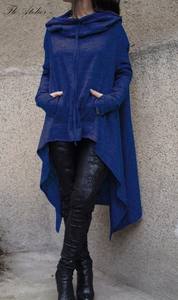 Autumn Winter Women Casual Irregular Long <b>Hoodie</b> With Front Pocket - Product Image 3