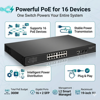Switch Gestionado Gigabit PoE L2 de 16 Puertos con 2 SFP Uplink, IEEE 802.3af/at, VLAN QoS, Switch de Red Inteligente para CCTV y Oficina