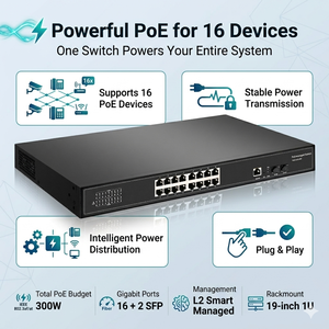 Switch réseau intelligent géré L2 PoE Gigabit 16 ports avec 2 ports SFP Uplink, IEEE 802.3af/at, VLAN QoS pour vidéosurveillance et bureaux - Product Image 1