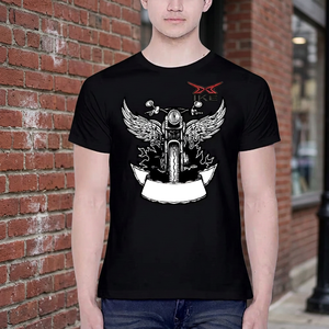 HIKE IMPEX เสื้อยืดลายกราฟิกมอเตอร์ไซค์สีดำผู้ชายแขนสั้น O-Neck เสื้อยืดผ้าฝ้ายลำลองสตรีทแวร์โลโก้ที่กำหนดเอง - Product Image 3