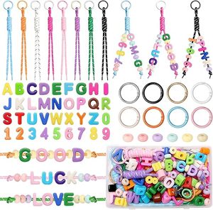Kit di 86 Perline con <span class=keywords><strong>Lettere</strong></span> e Numeri per Creare Portachiavi Personalizzati con Cinturini Intrecciati e Scatola Portaoggetti per Decorazione di Zaini e Borse - Product Image 1
