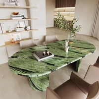 Table à manger HAFROF de style nordique moderne, luxe haut de gamme, en marbre naturel, pieds en acier inoxydable, design ovale pour salon et maison