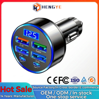 6-in-1 4USB und 2USB-C Schwarzes Intelligentes Multifunktions-LED-Display Benutzerdefiniertes Logo Schnellladung Auto-Ladegerät