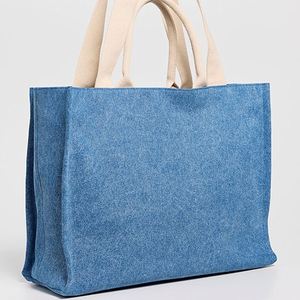 Women's <b>Large</b> Open Top Magnetic Closure Cotton <b>Canvas</b> Tote <b>Bag</b> with Embroidery Custom Logo Blue Winter Travel Beach DIY Options - Product Image 5
