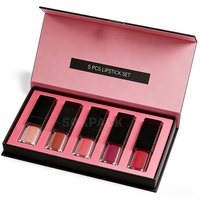 Ensemble de 5 rouges à lèvres liquides personnalisés, boîte cadeau rigide avec fermeture magnétique, étiquette privée, kit de maquillage gloss à lèvres mat