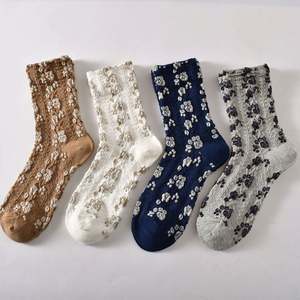 Cotton Socks Autumn Winter New Arrival Floral Over-Knee Women's Ins Single Needle Weave Socks - Product Image 4