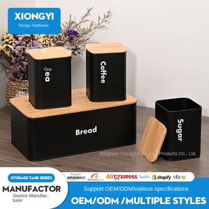 Hộp đựng bánh mì bằng sắt trắng lớn để bàn bếp và bộ 3 hộp đựng đường, trà, cà phê - Product Image 4