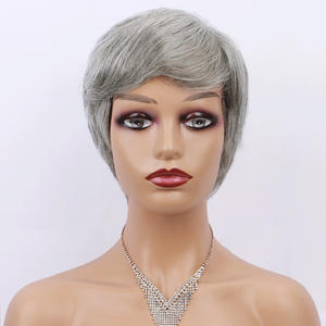 Femmes <span class=keywords><strong>gris</strong></span> crépus bouclés Bob doigt vague Style pour Pixie perruque courte pour Pixie coupe perruque avec dentelle transparente en <span class=keywords><strong>cheveux</strong></span> humains noirs - Product Image 3