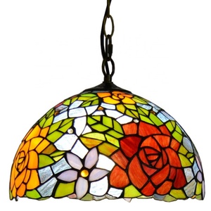 LongHuiJing 12 Inch European Stained Glass Rose Style Tiffany Pendant <b>Light</b> Home Table Lamp Stained Glass Lamp - Product Image 4
