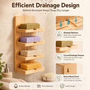 Soporte de jabón de madera para montar en la pared, estante de drenaje multicapa para almacenamiento de jabón en el baño - Product Image 2