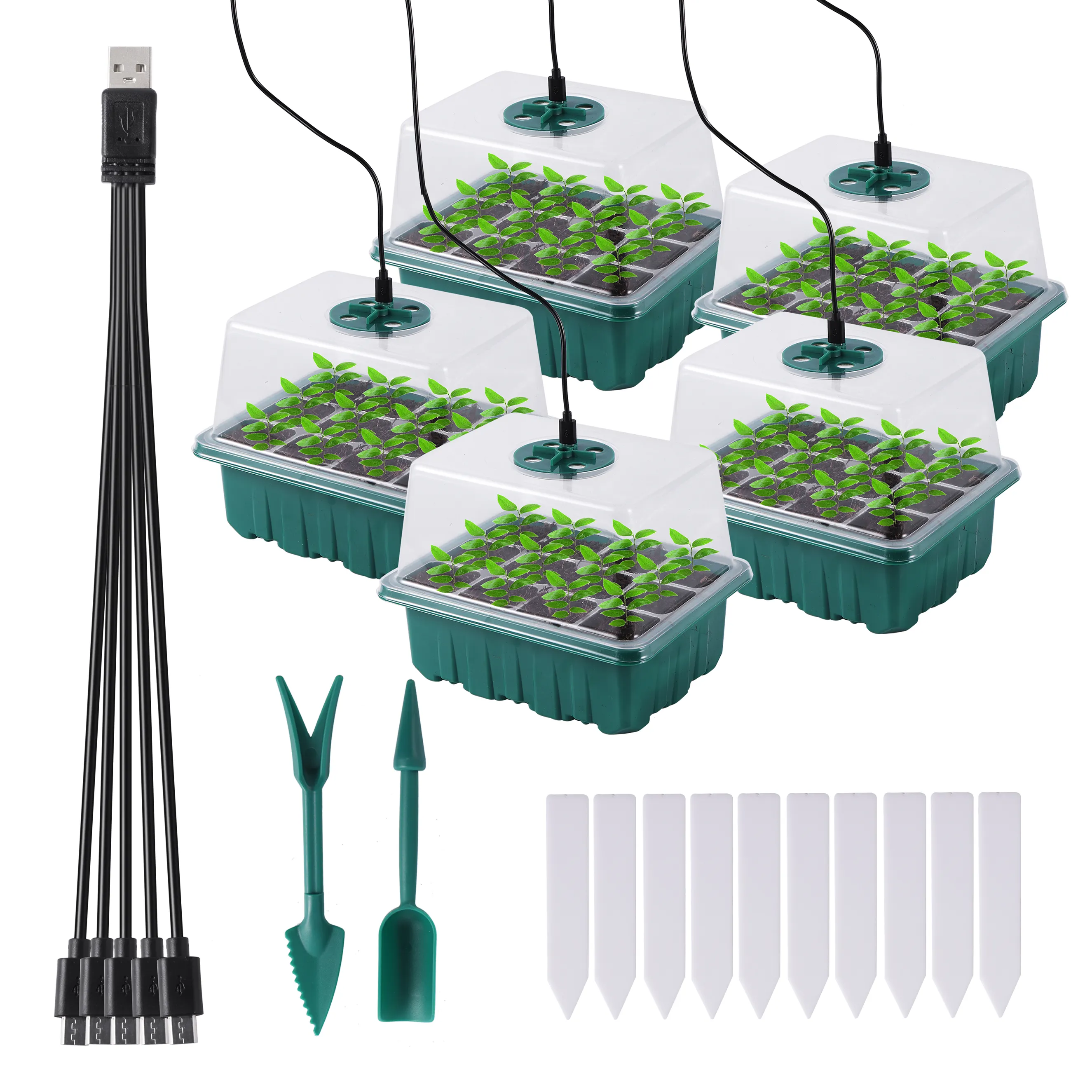 再利用可能な調整可能な排水60細胞種子と成長呼吸ライト植物苗トレイ温室ボックススターターセット