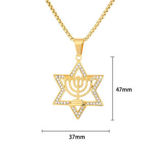 Hip Hop Hexagramme Étoile David Juif 18K Plaqué Or Cubique Zircone Étanche En Acier Inoxydable Bijoux De Mode Pendentif pour Homme - Product Image 2