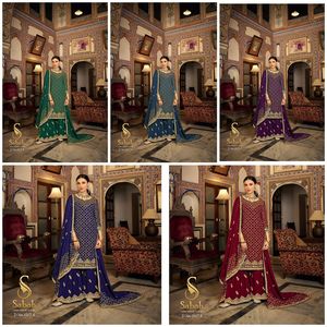 Ensemble de haute qualité en georgette lourde avec palazzo et dupatta, brodé, pour femmes et filles - Product Image 6