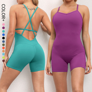 SHINBENE senza maniche un pezzo indietro Hollow allenamento Yoga Fitness tute corte tute da donna - Product Image 1