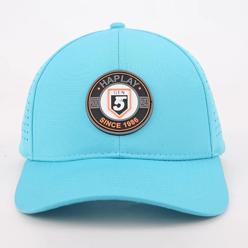 Nuovo berretto da Baseball personalizzato con Logo in Pvc a 5 pannelli, cappello traforato con foro tagliato al Laser impermeabile, cappello da papà sportivo