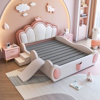 Mobilier de Chambre Moderne de Luxe Lits Capitonnés Doux Taille Queen Lit Double pour Enfants avec Toboggan Cadre Design Filles Rose Bleu Garçons