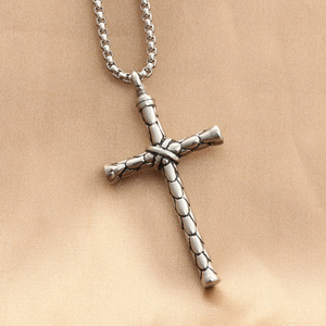 Stainless Steel <b>Cross</b> Pendant Snake Skin Texture Geometric Design Men's Necklace Gift 280298 - Product Image 1