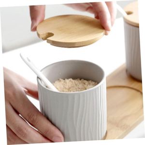 Square Coffee Tea Sugar Ceramic Canisters 3 PCS/Set with Bamboo Lid and Stand Dishwasher Safe Eco-Friendly - Product Image 2