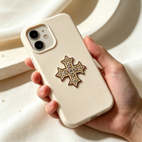 Autocollant métallique personnalisé en émail souple avec croix coptique, adhésif 3M, décalcomanie métallique en relief pour coque de téléphone