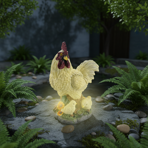 カスタムメイドのソーラーLED樹脂製装飾イースターヘン像、鶏の耐水性ガーデン彫刻 - Product Image 2