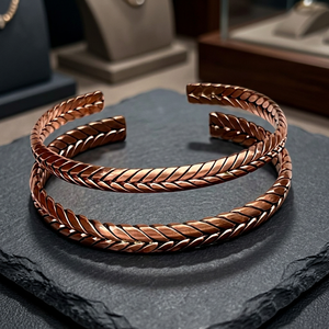 Antique <b>Copper</b> Bracelet 2 Pcs Set Handmade With Elegant Design Suitable For Daily Wear Fashion And Gift Giving - Product Image 2