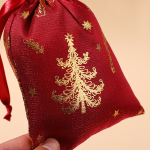 Sacs cadeaux de Noël Dry Power en tissu à motif bambou avec cordon de serrage, 30x40, 20x30, 15x20, motif arbre estampé or, pour rangement de cadeaux - Product Image 2