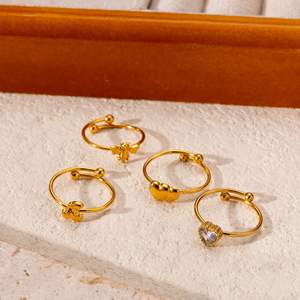 Fine Coeur Coeur Abeille Cerise Multi-élément Anneau Empilable Zircon Anneau En <span class=keywords><strong>Acier</strong></span> <span class=keywords><strong>Inoxydable</strong></span> Plaqué Or Réglable <span class=keywords><strong>Bague</strong></span> Bijoux - Product Image 2