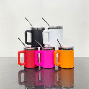 Nouvel arrivage USA : Mug à café en poudre mate rouge orangé 10oz, Gobelet noir effet miroir avec couvercle magnétique et paille métallique pour personnalisation laser - Product Image 2