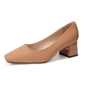 5688C Square Toe Pumps Suede <b>Block</b> Heel Medium Height Office Shoes Breathable Women's Daily Wear - Product Image 4
